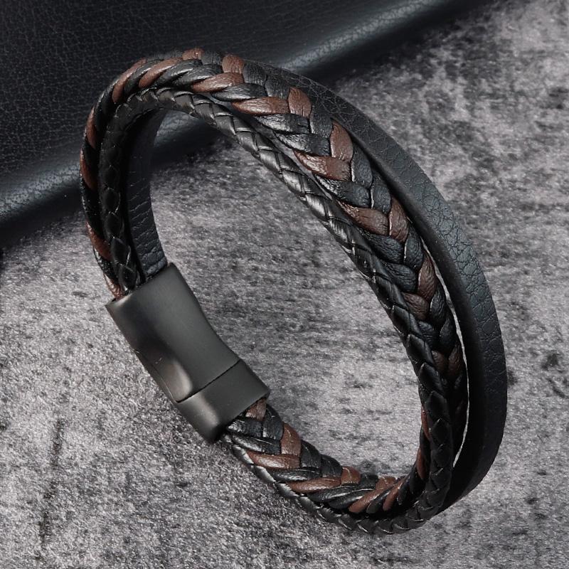 

Luxury Stainless Steel Accessories Match Men s Leather Bracelet Multi-layer Hand-woven Bracelet Handsome Boy s Valentine s Gift 21cm