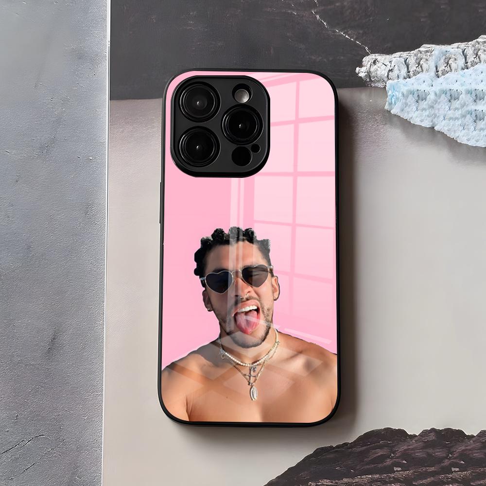 Singer B-Bad Bunny Phone Case For IPhone 17 Air 16 E Pro Max 15 14 13 Mini 12 Pro 11 Max Plus Black Glass Cover