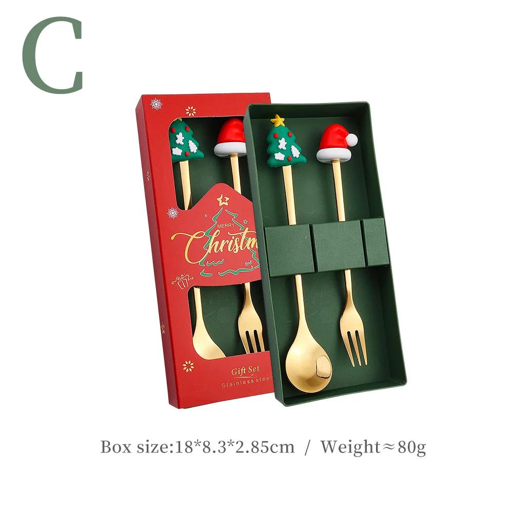 Christmas Table Decor 4-Piece Stainless Steel Cutlery Set with Spoon and Fork, Elk and Xmas Tree Design, Holiday Home Decoration and New Year Navidad