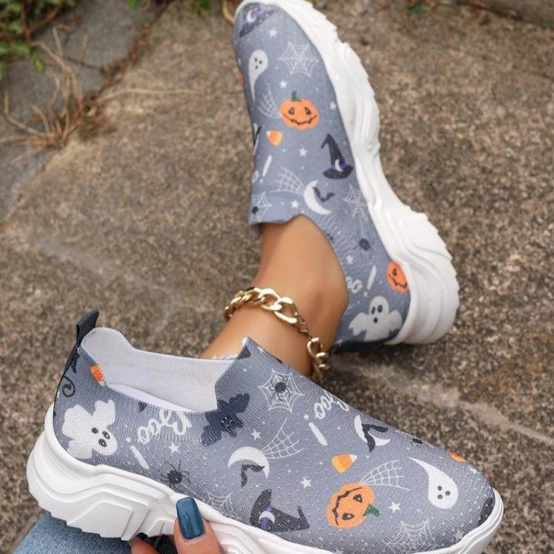 Leisure Sports Casual Shoes for Women - New Style, Fashionable, Halloween-themed, Flat Sole, Large Size, One-piece Slip-on Women's Shoes