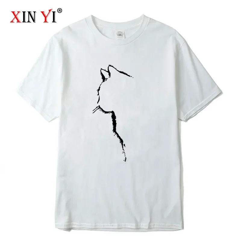 Mens Tshirt Top Quality 100 Cotton Short Sleeve Cool Cat Print Oneck Casual Loose Hip Hop For Men Summer Male Tee Top