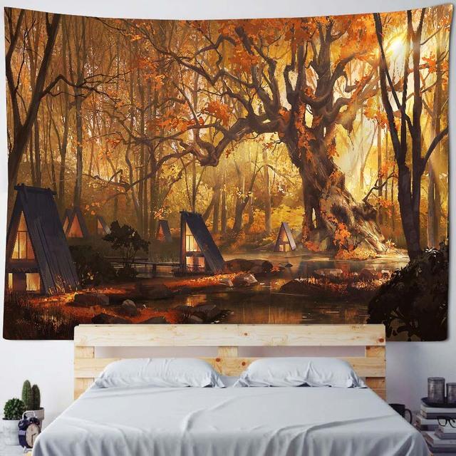 Tapiz de decoración del hogar, hermoso paisaje forestal, colgante de pared, hippie bohemio, decoración de pared, manta de sofá de tela de poliéster 150x100cm