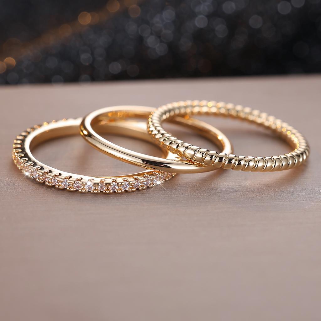 3pcs Minimalist Stacking Thin Ring Sets For Women Gold Color Simple Small White Zircon Wedding Bands Party Ins Finger Jewelry CZ