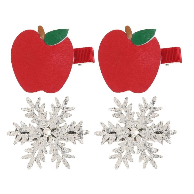 

4Christmas Hair Clip Set With Snowflake and Fruit Designs Red Hairpins For Women Girls Holiday Party Accessories 1