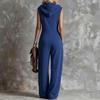 Ärmelloser Kapuzen-Jumpsuit für Damen mit V-Ausschnitt und Reißverschluss vorne, lockerer Passform und großen Taschen für den Alltag