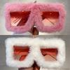 2 Pairs Oversized Square Sunglasses Women Fashion Furry Rim Outdoor Shades Trendy Original Handmade Winter Decor Sun Glasses