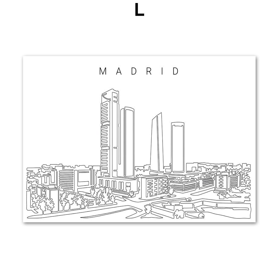 Paris Madrid New York Sydney Las Vegas Skyline Line Wall Art Prints Canvas Painting Nordic Poster Decor Pictures For Living Room