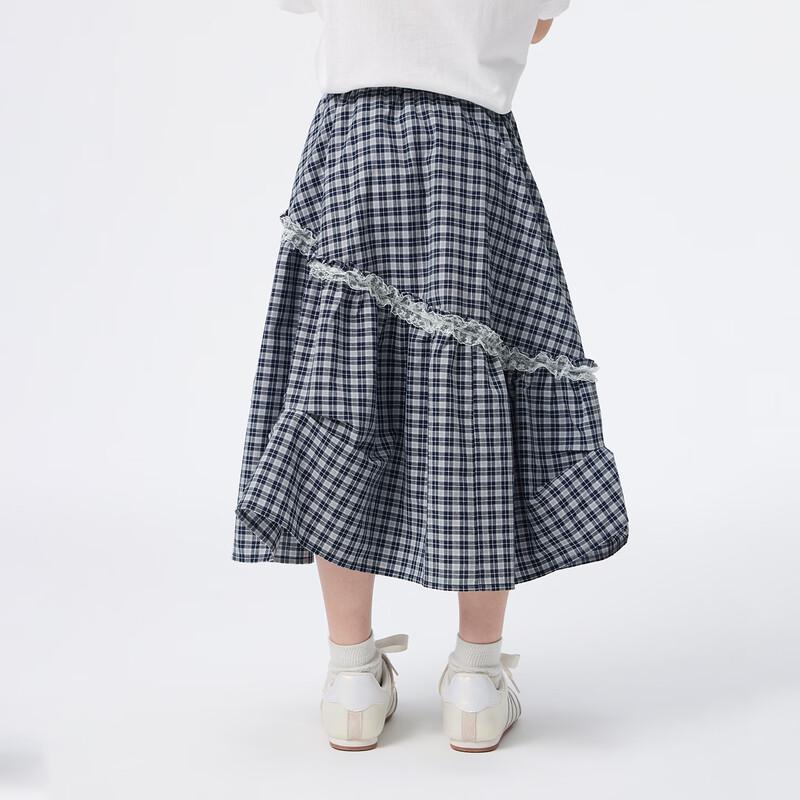 Girl's Plaid Pleated Skirt with Lace Trim