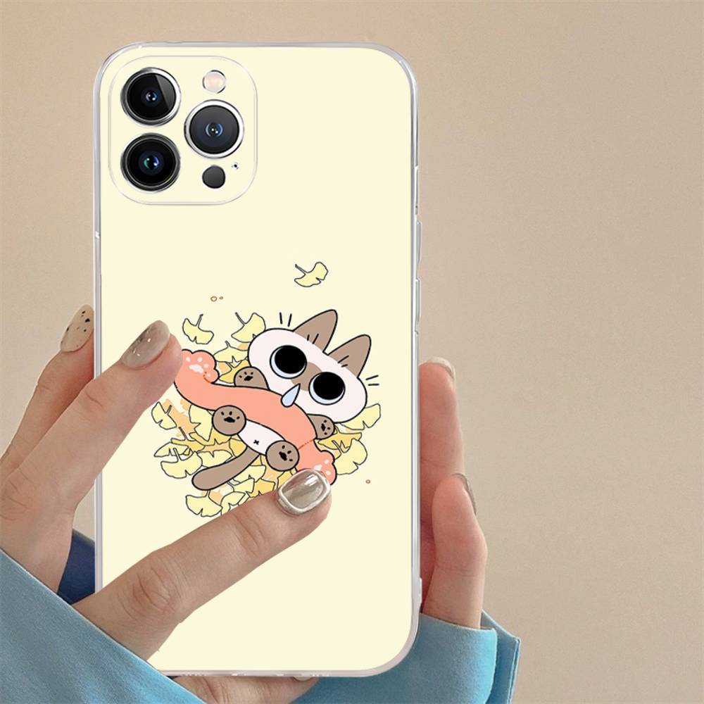 Cartoon Siamese Cat Couple TPU Silicone Case for IPhone 11 12 13 14 15 16 17 Pro Max Shockproof Clear Back Cover