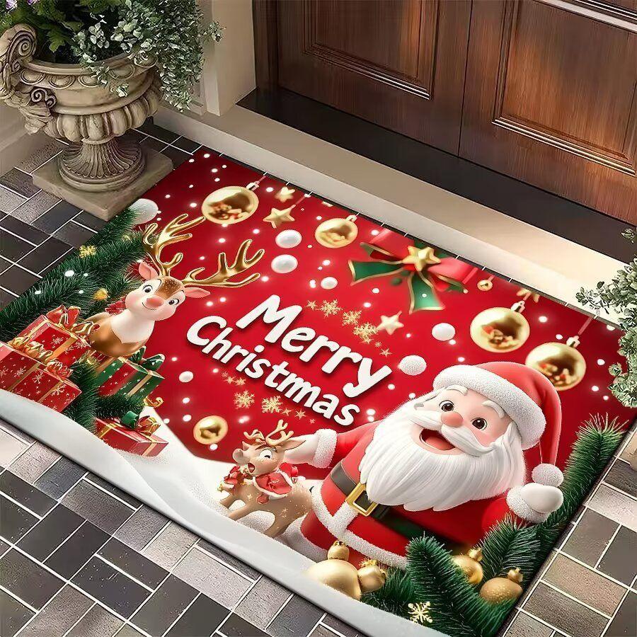 Christmas Rug, Entryway Doormat, Santa Claus Red Doormat, 3D Entryway Doormat