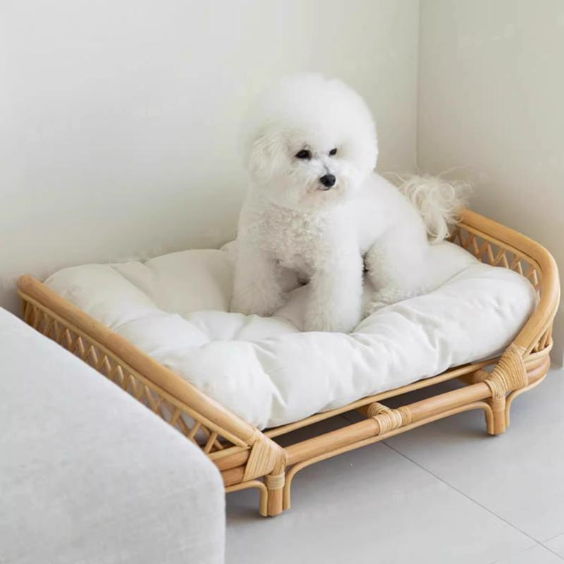 Woven Rattan Dog Bed All-Season Pet Bed for Small and Medium Dogs Handmade Cat and Dog House Durable Pet Furniture for Indoor