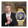 Dragon Watch Men's Stainless Steel Gold: Luminous Analog Calendar Dragon Quartz Watch Antique 3ATM Waterproof Men's Fashion Accessories Gold -