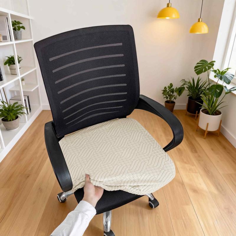 1PC Jacquard Chair Seat Cover Soft Touch Non-Slip Chair Cushion Pad Protector For Dining Room Office - Universal Size Fit