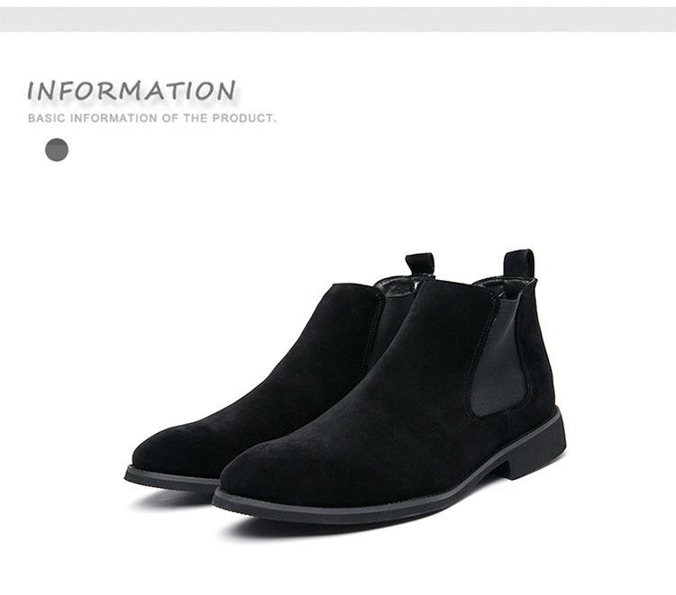 Men's Plus Size High-Top Suede Chelsea Boots, Pointed Toe, Short, for Autumn/Winter.