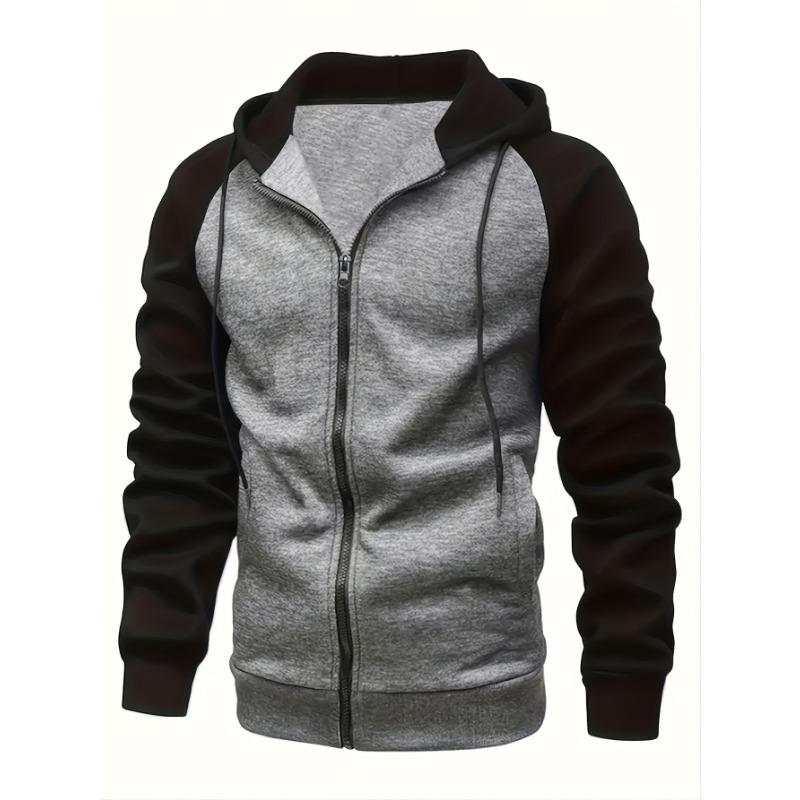 New Men's Zip-Up Color Block Hoodie with Casual Stylish & Durable Fall/Winter Top Raglan Sleeves Hoodies Sweatshirt Male