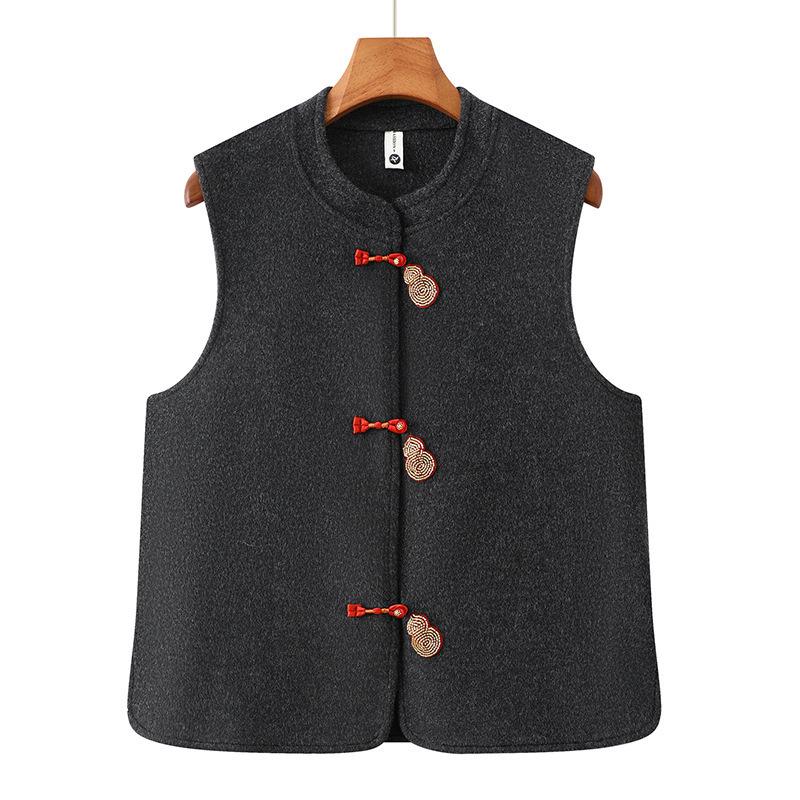 

Chinese Style Frog Button Vest with Shawl for Middle-aged Mothers, Elegant Double-sided Outerwear 2XL чорний