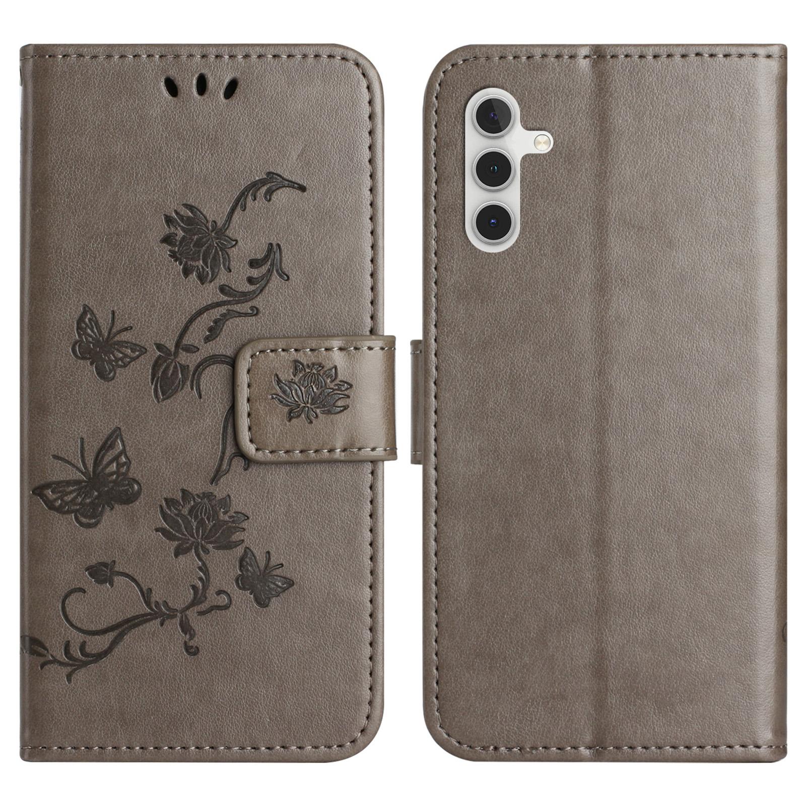 

Чехол-кошелек со подставкой для Samsung Galaxy A36 5G, с принтом бабочки и цветка, из искусственной кожи Grey