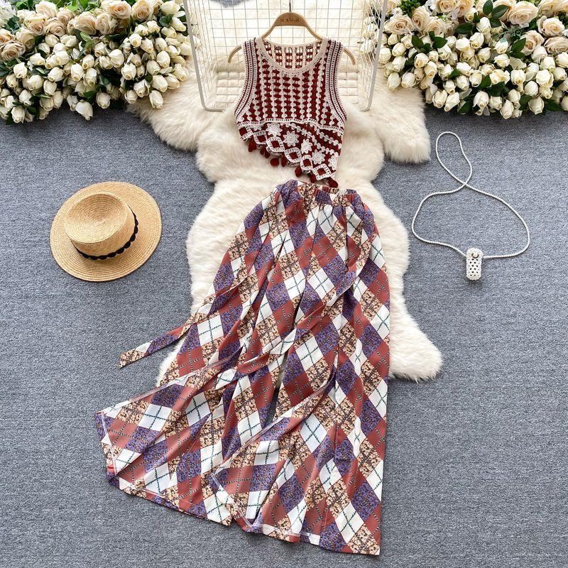 

Богемный отпускной стиль стеганый костюм из двух частей Two-piece suit S