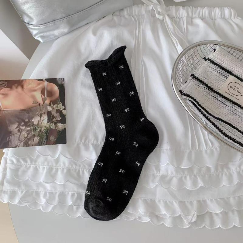 

Женские летние тонкие носки-гольфы со средним паголенком и бантом 1 pair чёрный