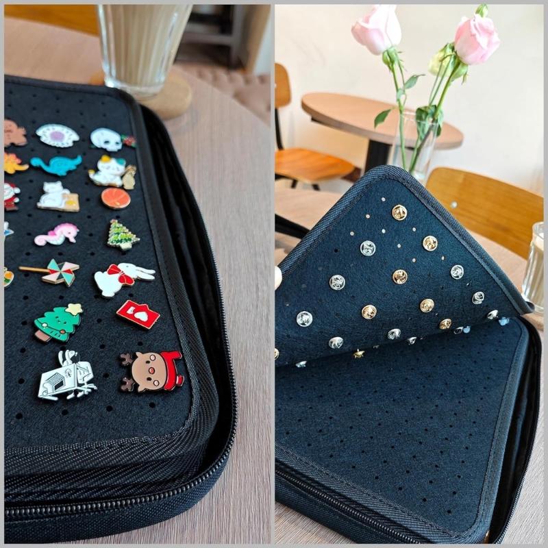 Portable Enamel Pins Carrying Case with 6 Display Pages Sturdy Felt Fabric Collector's Album Display Stand for Household