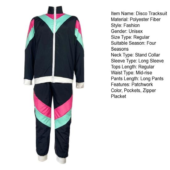 2 ks/Sada Disco Tepláková souprava Retro 80. léta Sportovní oblečení Dlouhý rukáv Barevný blok Zapínání na zip Bunda Vysoký pas Dlouhé kalhoty Sada Pánské Dámské Oblečení na párty