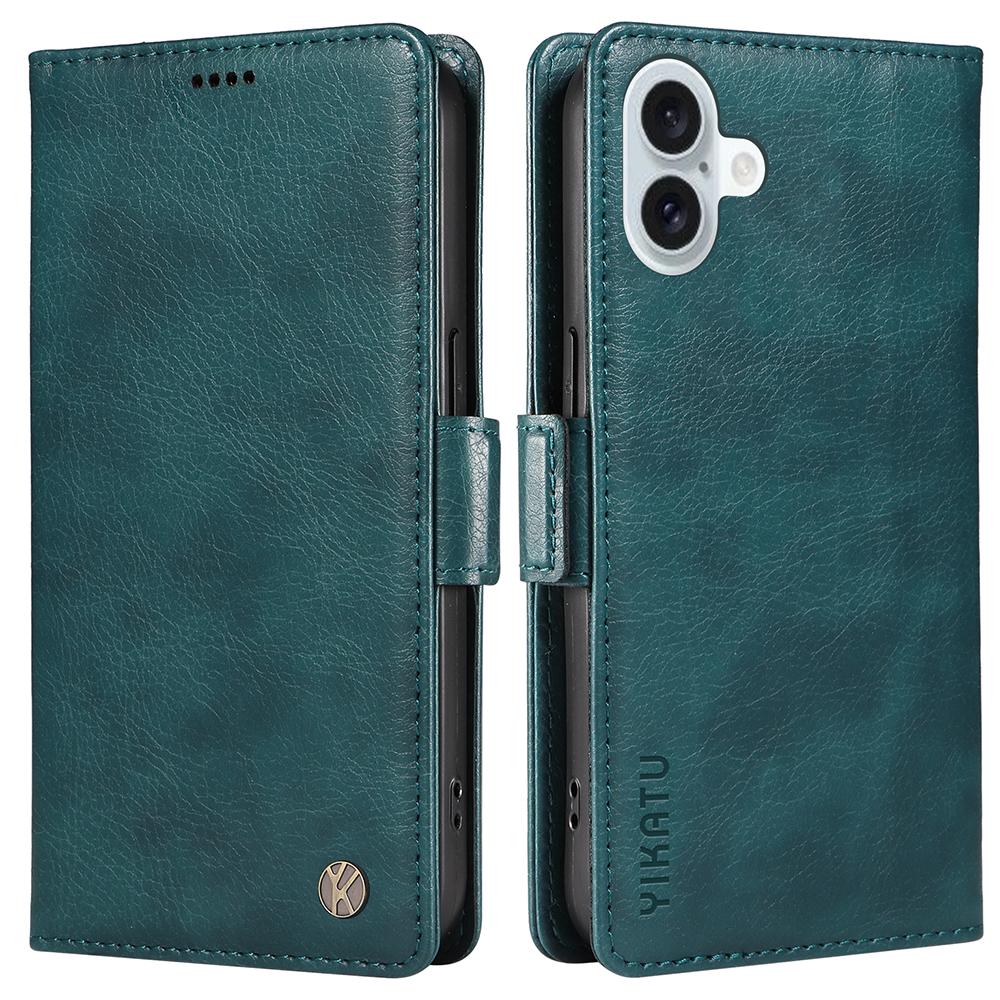 YIKATU YK-007 For iPhone 16 Plus Case Litchi Texture Wallet PU Leather Flip Phone Cover