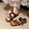 Wedge Heel French One-word with Open-toe Sandals for Women In Summer 2025, New Versatile Two, Wearing Leopard Print One-word Slippers for Women