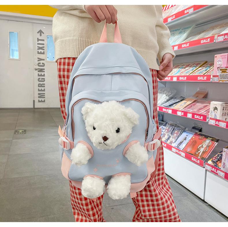 Cute Bear Schoolbag Female Junior High School Student New Backpack Sweet Versatile Backpack Female