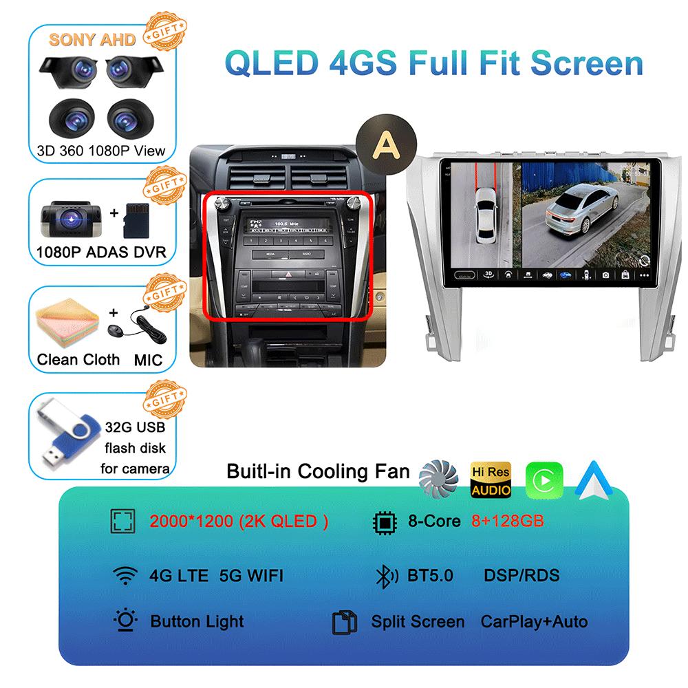 Car Radio Android 14 Carplay Auto For Toyota Camry 7 XV 50 55 2011-2014 Multimedia Video Player Navigation Stereo GPS No 2din 4G