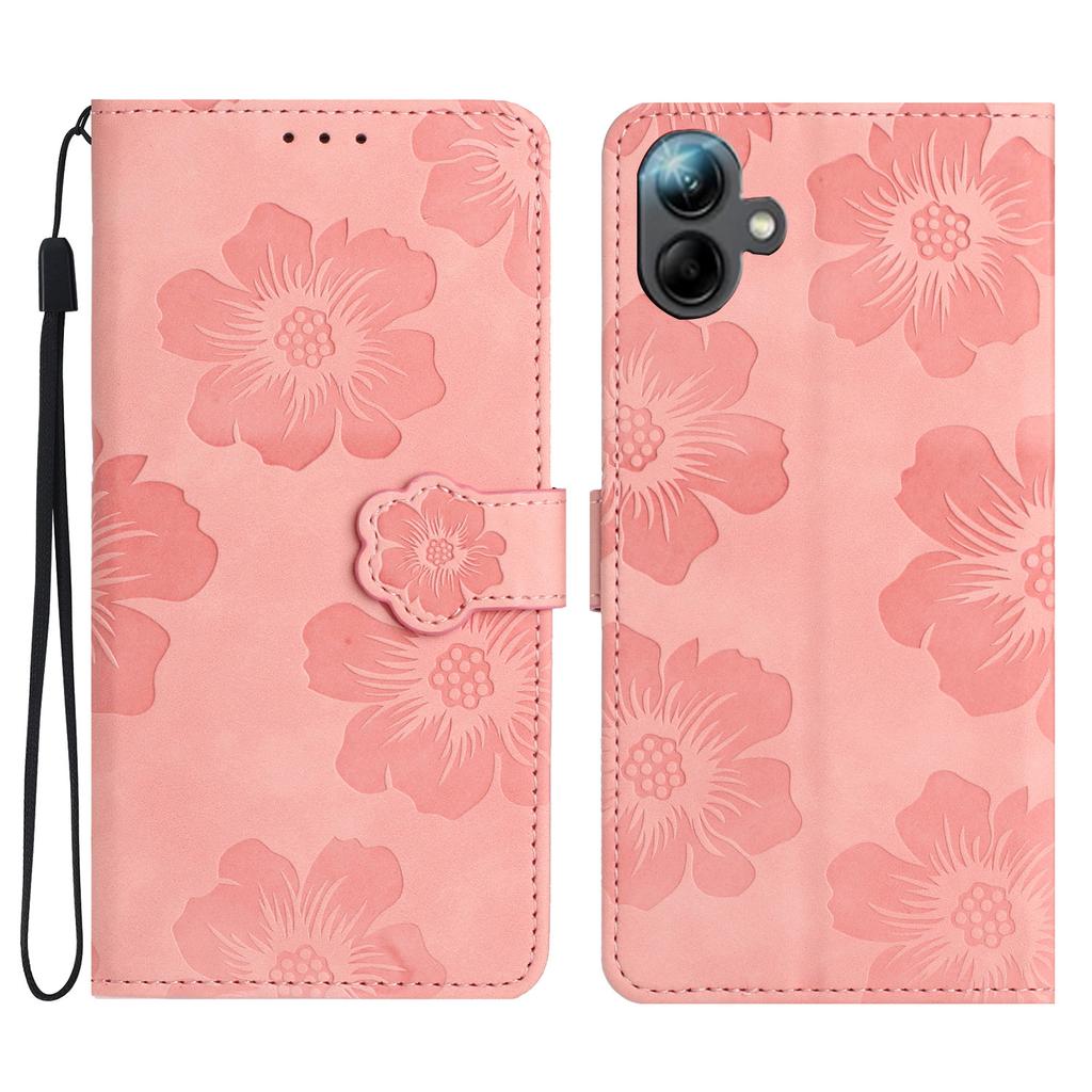 For Samsung Galaxy A06 4G Case Flower Design Leather Wallet Phone Cover with Wrist Strap