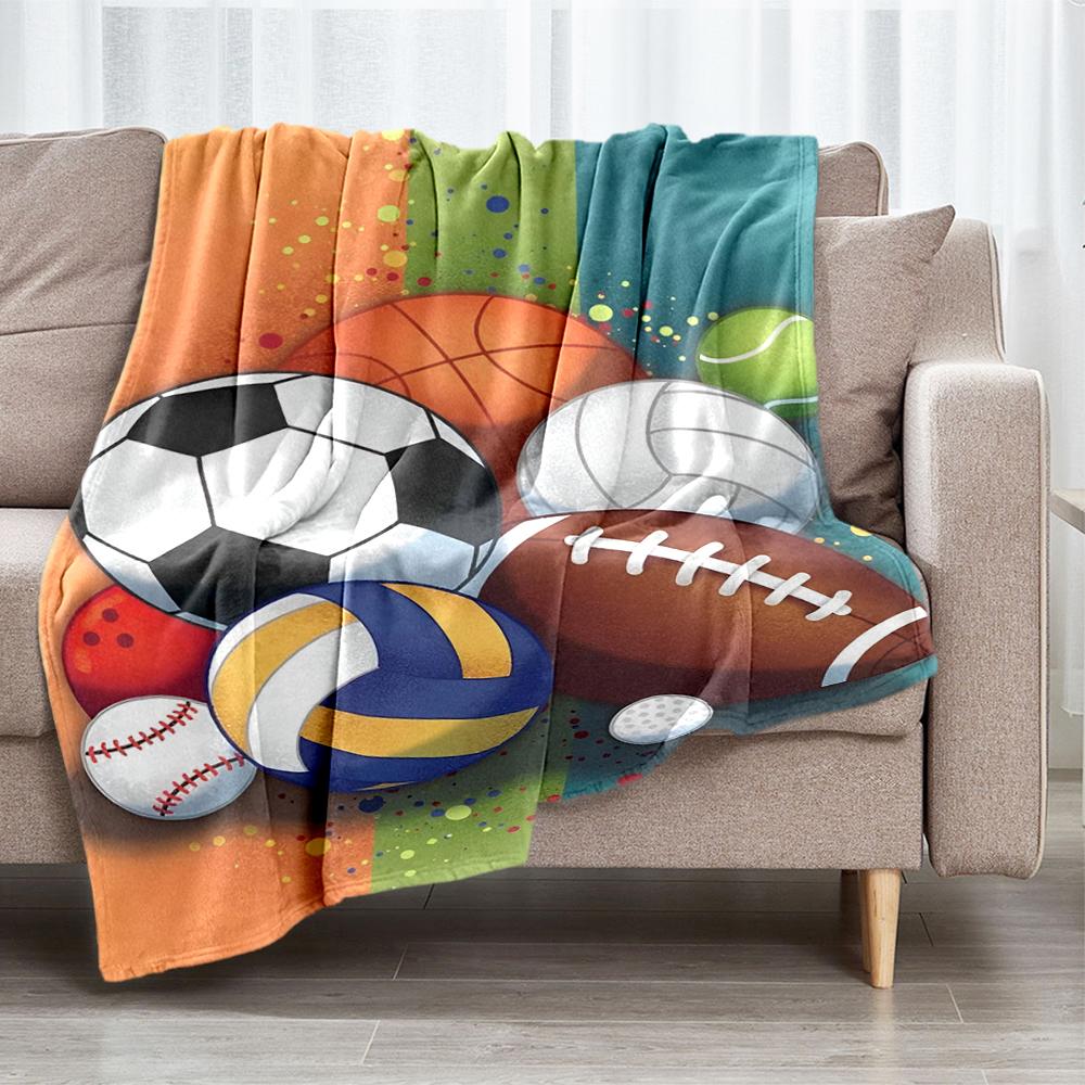 ball sports Theme Printed Blanket - Perfect for Couch, Bed, Travel & Outdoor Use | Machine Washable, Cozy & Durable.