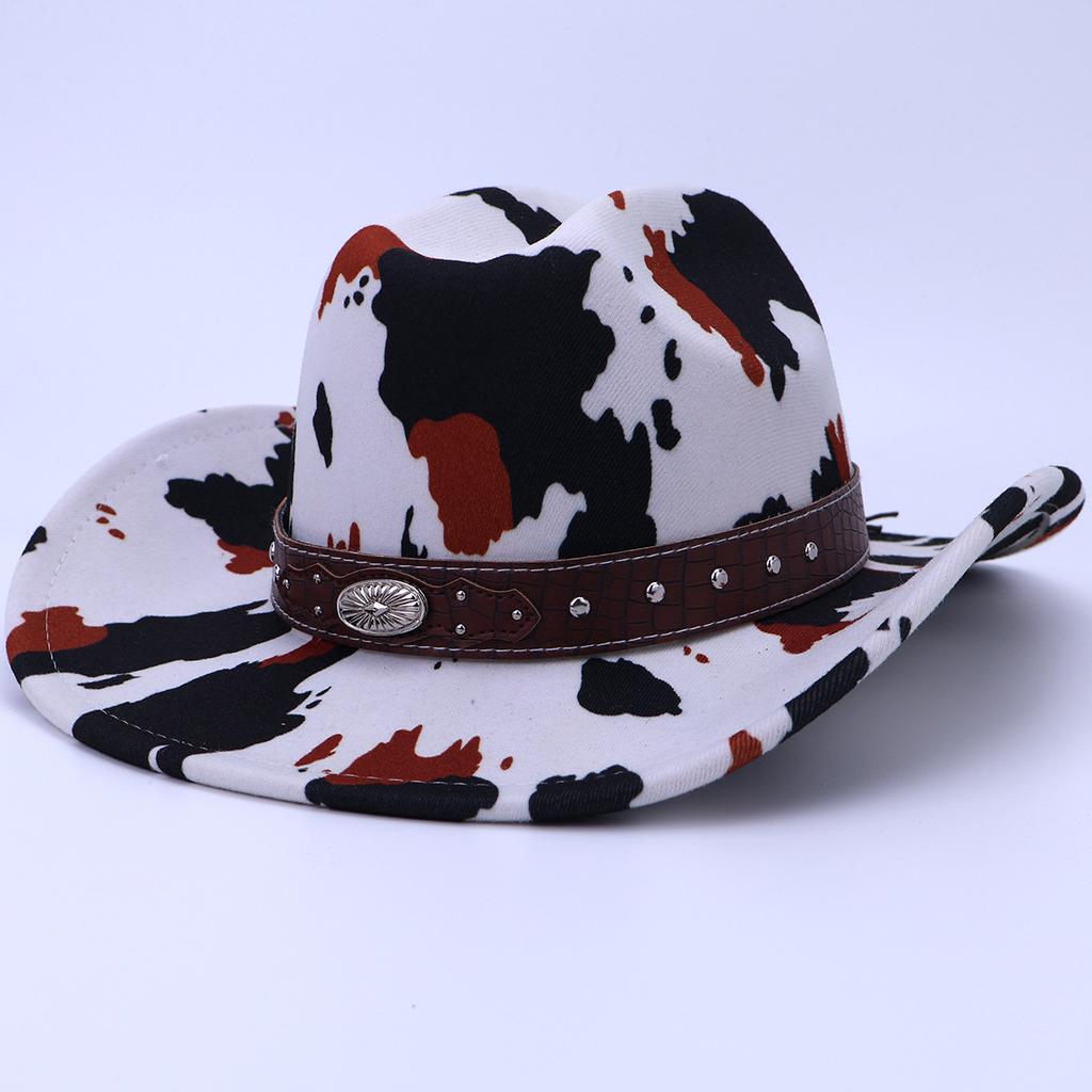 Neuer Western-Cowboyhut Europäischer und Amerikanischer Personalisierter Retro Kuhmuster Ritterhut Herren- und Damen Vielseitiger Jazzhut