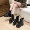 High Platform Ankle Boots Women Lace-up Combat Motorcycle Boots Classic Punk Leather Shoes Woman Thick Soles Warm Fur Snow Boots