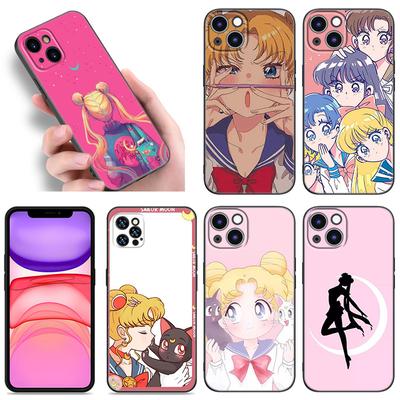 Funda de Teléfono Anime Sailor Moon Para Apple iPhone 12 13 Mini 11 14 15 Pro Max 7 8 Plus X XR XS SE 2020 2022 Funda de Silicona Negra