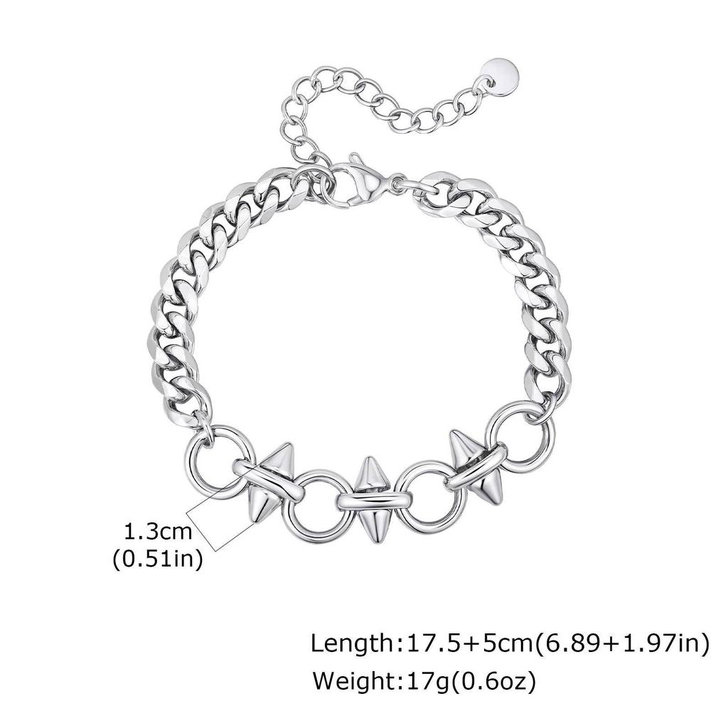 Vnox Six-Sided Rivet Chain Bracelet for Men, Adjustable Punk Men's Jewelry, Stainless Steel Never Fade Hip Hop Wristband Gifts