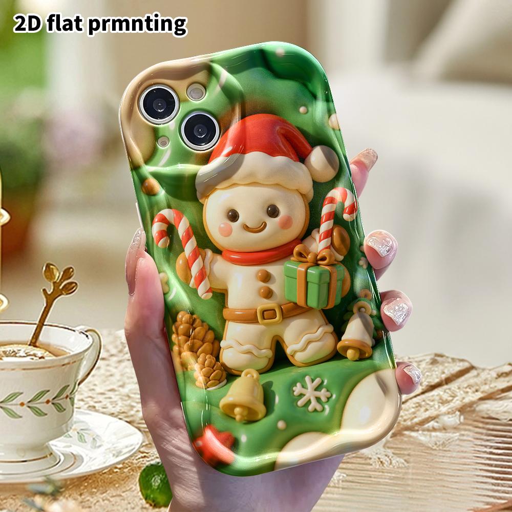 Phone Case: 2D Flat Design Suitable for iPhone 18 17 16 15 14 13 Pro Protective Case, Gingerbread Man Christmas, Christmas and Halloween, Perfect Holi
