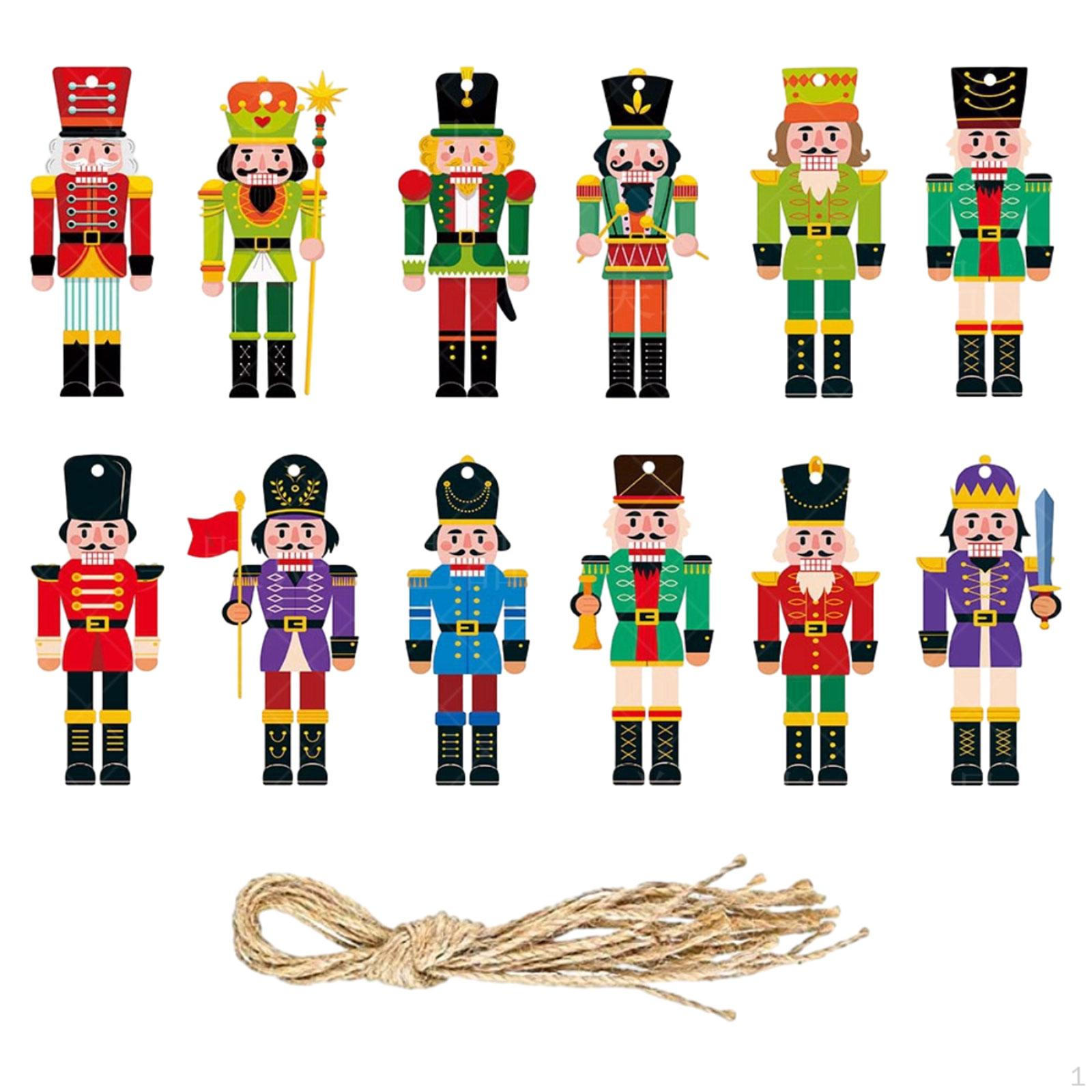 

12Pcs Christmas Tree Hanging Nutcrackers Paper Ornament Length 11cm with Rope for Xmas