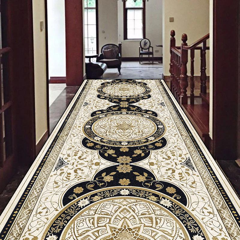 European Luxury Long Corridor Carpet Non-slip Stairway Hallway Decoration Runner Rug Customizable Aisle Kitchen Mat Washable