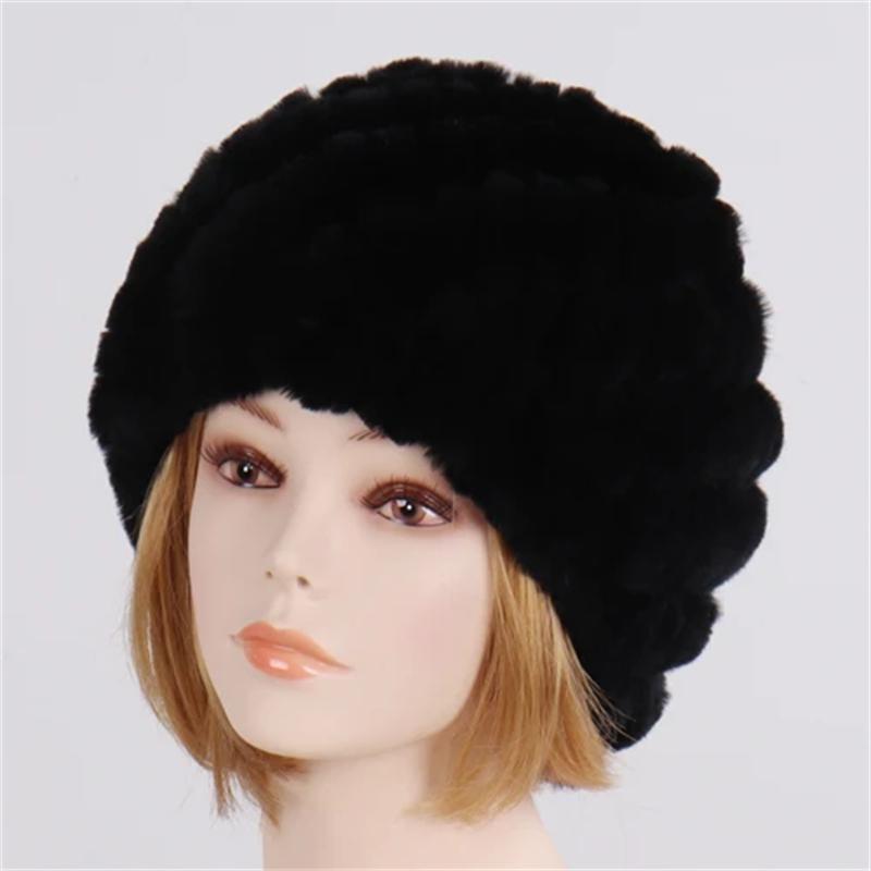 Lady Winter 100% Natural Real Rex Rabbit Fur Hat Women Soft Rex Rabbit Fur Cap Warm KnittedHats