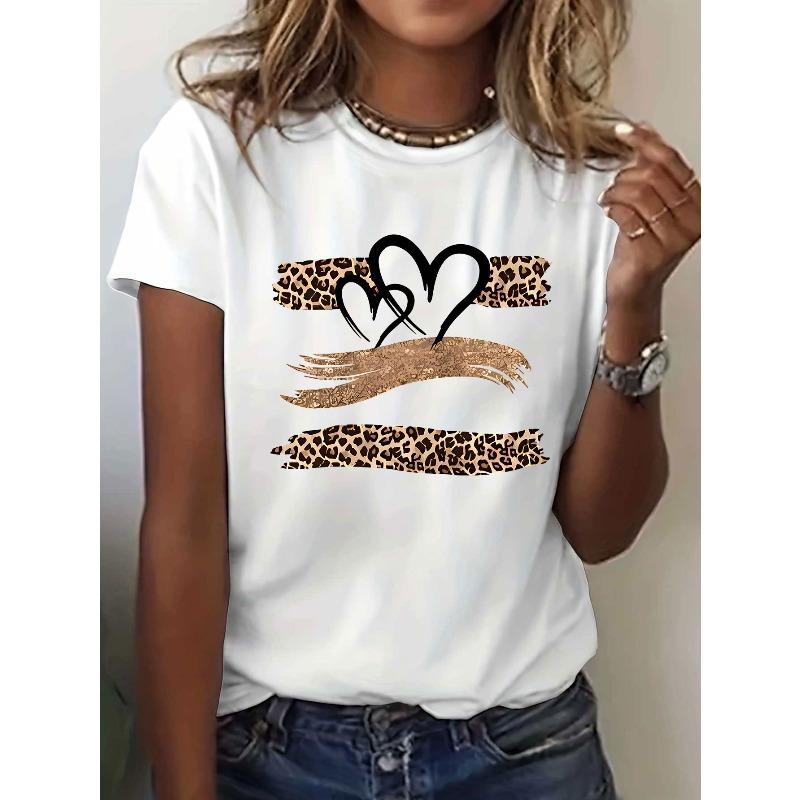 

Женская футболка с мультяшным принтом в виде цветного сердца, с круглым вырезом, коротким рукавом, для весны и лета, повседневный топ S белый