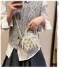 Handmade Beaded Pearl Bucket Phone Bag, Hollow Lace Design Crossbody Purse for Women, Elegant Mini Handbag