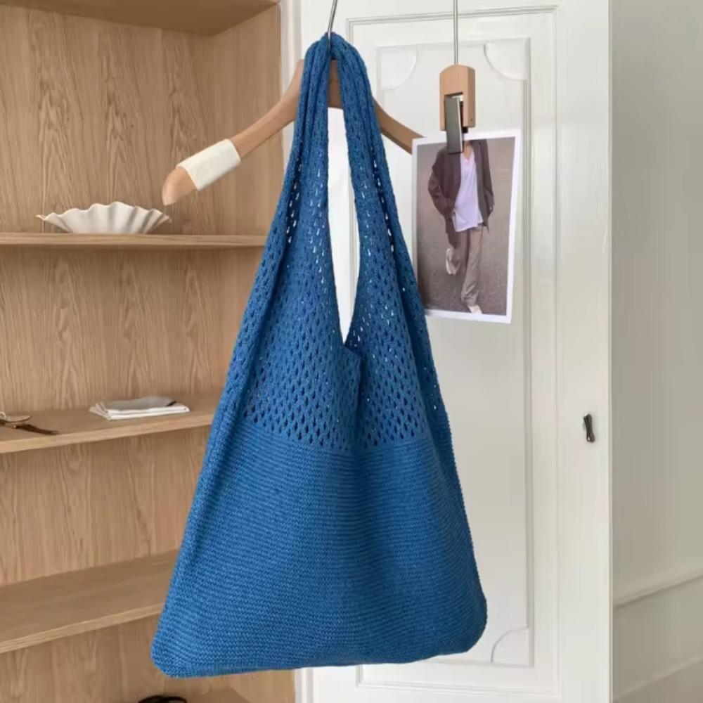 Women's Bohemian Knit Tote Bag with Openwork Design - Lightweight Shoulder Bag for Casual Outings & Beach Trips,Unlined Interior