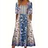 Summer Bohemian Printed Plus Size Women's Dress Fashion Round Neck Short Sleeve Casual Long Dresses Women Elegant A Line Vacation Beach Dress 26653