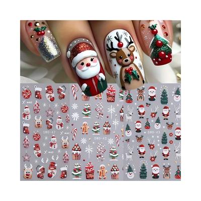 3pcs Christmas Nail Art Stickers - Festive Santa, Snowman with Sparkling Snowflakes and Trees - Easy Apply Self-Adhesive Decals for Christmas