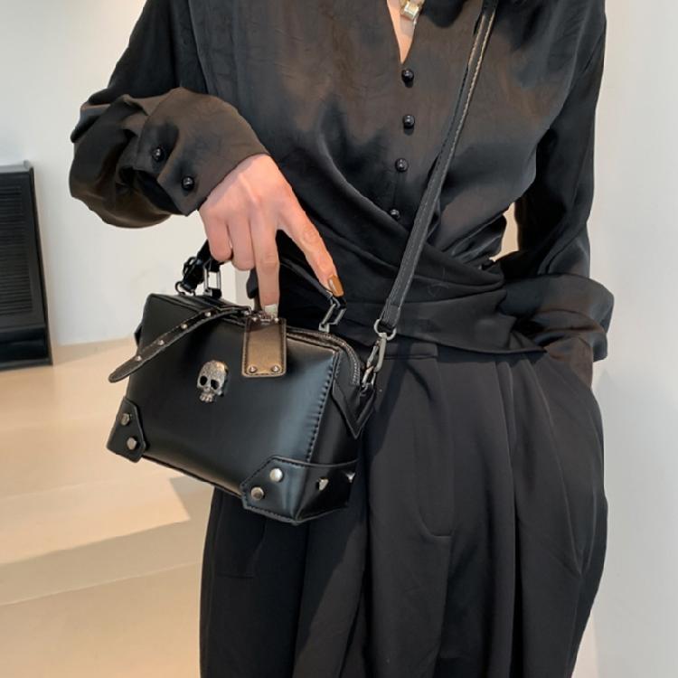 Women Shoulder Crossbody Bag Gothic Skull Crosses PU Leather Top Handle Handbag