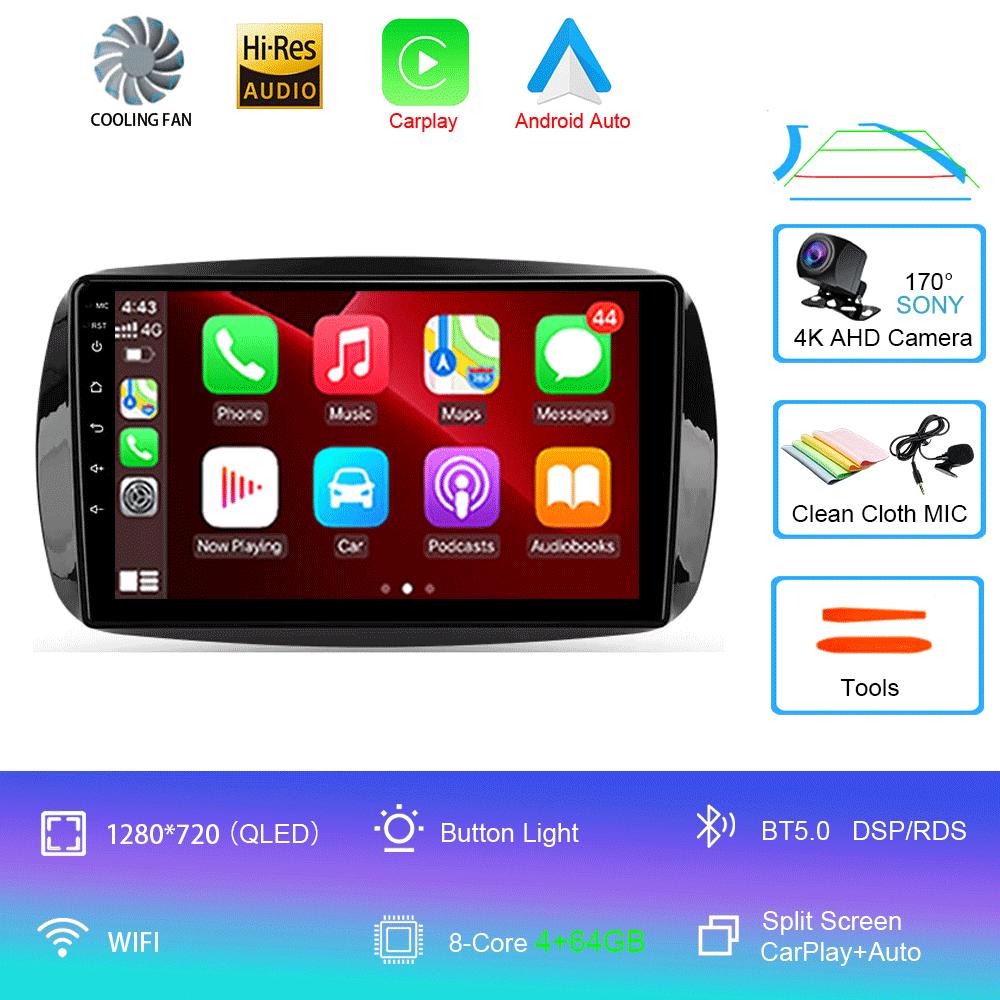 Car Radio Android 14 Carplay For Mercedes Benz Smart 453 Fortwo 2014 2015 2016 -2020 Multimedia Player Navigation GPS Stereo DSP
