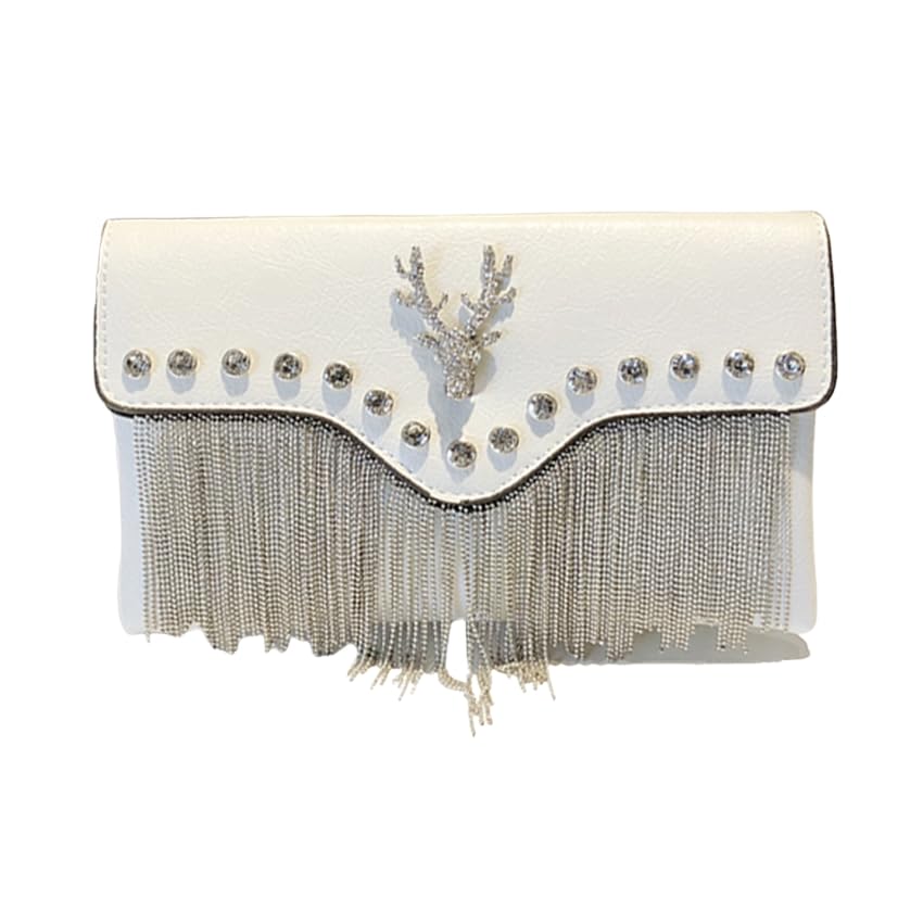 

GRAXIA Cabaret Clutch Bag for Women, Party Bag, Wedding, Reception, and Special Occasions, Charm, Silver Chain, Animal Print, White