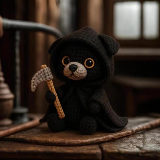 Handmade Crochet Dog Cat Figurine Cute Halloween Knitted Animal with Pumpkin Emotional Support Gift for Dog Cat Lovers