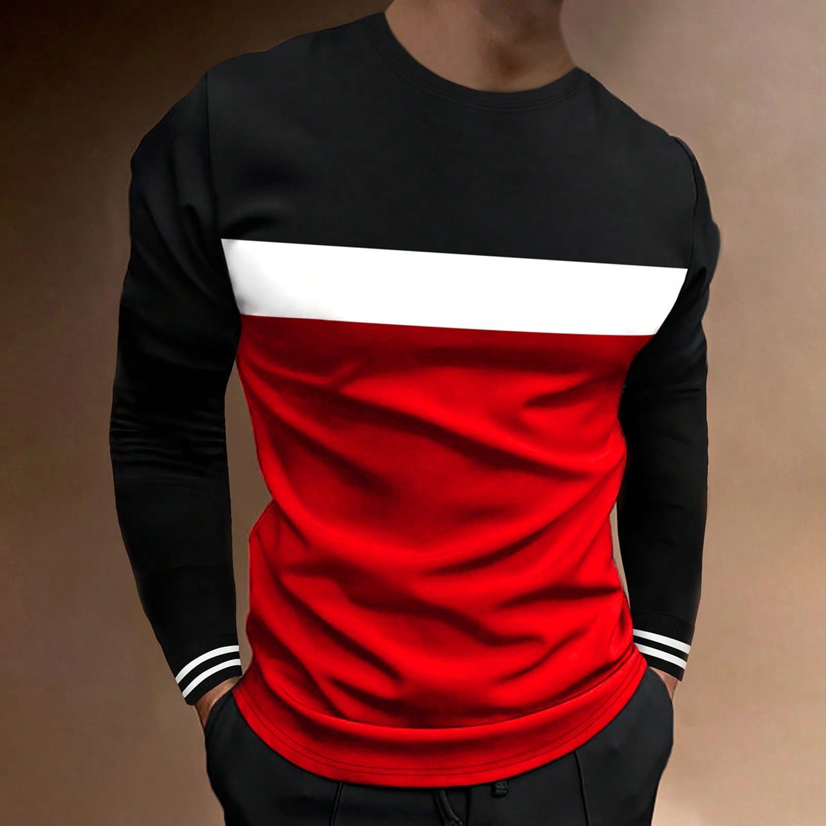 

Европейская модная одежда Мужская рубашка поло с длинными рукавами и цветными блоками S красный