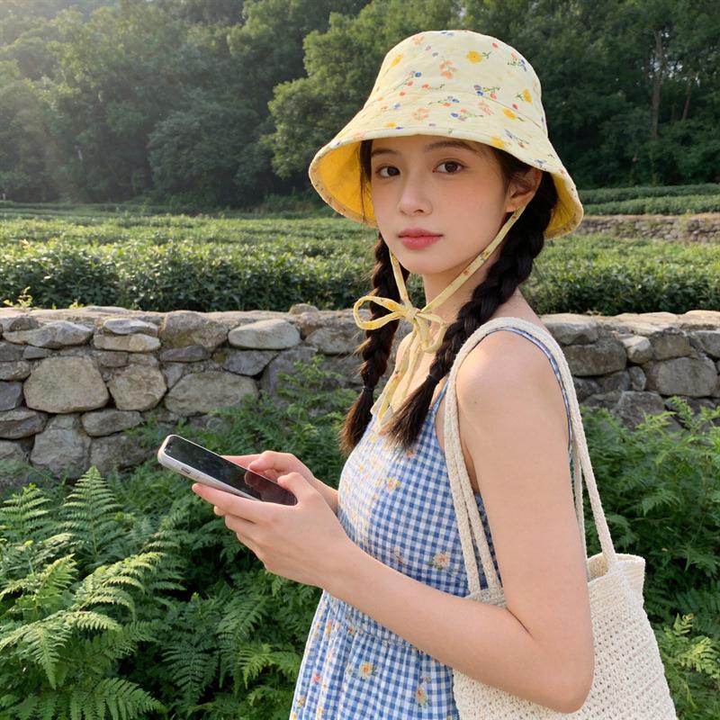 Pastoral Style Sweet Floral Bucket Hat Travel Vocation Women Summer Double-Sided Sun Hat